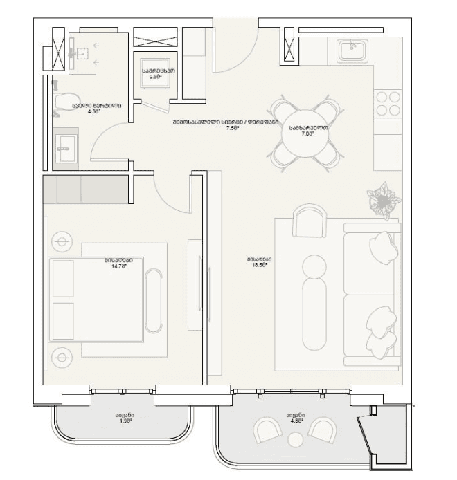 2-room Grundriss